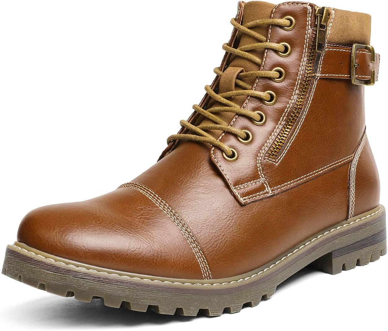 Bruno Marc Men’s Motorcycle Combat Oxford Boot Fur Lining Warm Zipper Boots