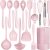 Silicone Cooking Utensils Set – 446°F Heat Resistant Kitchen Utensils,Turner Tongs,Spatula,Spoon,Brush,Whisk,Kitchen Utensil Gadgets Tools Set for Nonstick Cookware,Dishwasher Safe BPA Free(Pink)