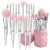 Elegant pink Ultra soft labeled Makeup Brushes Sets with Brush Holder makeup brush set with Foundation Powder blush blending contour Brush (15Pcs Silver Pink+Holder)