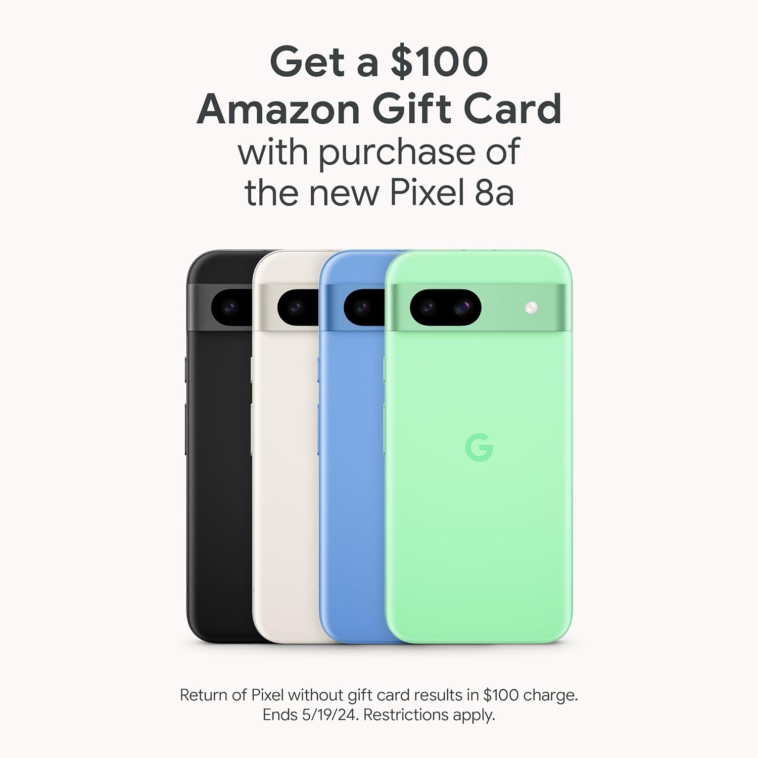 Google Pixel 8a – Obsidian – 256 GB with $100 Amazon Gift Card