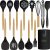 Silicone Cooking Utensils Set – 446°F Heat Resistant Silicone Kitchen Utensils for Cooking,Kitchen Utensil Spatula Set w Wooden Handles and Holder, BPA FREE Gadgets for Non-Stick Cookware (Black)