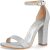 ElElax Nude Black Silver Heels for Women Chunky, 4 Inches Block High Heels Strappy Womens Heels Open Toe Sandals Heels With Ankle Strap for Wedding, Party, Prom