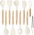 CAROTE Silicone Cooking Utensils Set for Kitchen,446°F Heat Resistant 10 pcs Non-Stick Cooking Set with Wooden Handle Spatula Turner Spoon Tongs Whisk