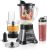 Hamilton Beach Blender for Shakes and Smoothies & Food Processor Combo, With 40oz Glass Jar, Portable Blend-In Travel Cup & 3 Cup Electric Food Chopper Attachment, 700 Watts, Gray & Black (58163)