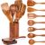 Mooues 9 Piece Natural Teak Wooden Kitchen Utensil Set with Spoon Rest – Comfort Grip Cooking Spoons and Utensils Holder