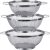 3 Pack 18/8 Stainless Steel Colander Sieves(5-Quart, 4-Quart and 3-Quart), Mesh Strainer Net Baskets with Handles & Resting Base for Strain, Drain, Rinse or Steam